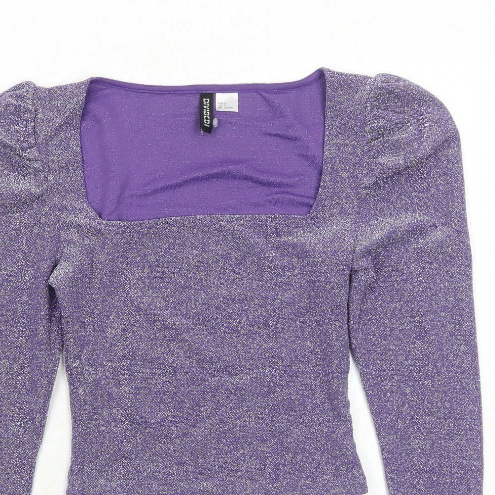 H&M Womens Purple Polyamide Basic Blouse Size S Square Neck