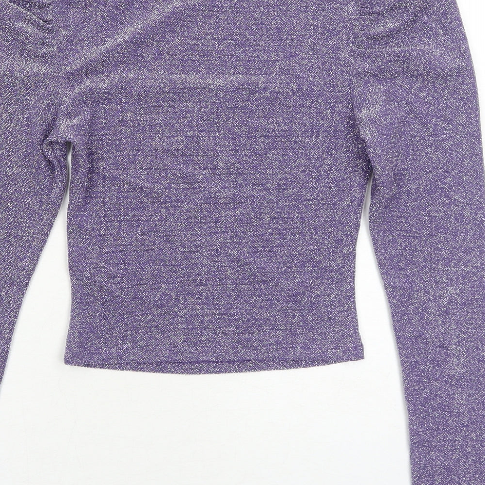 H&M Womens Purple Polyamide Basic Blouse Size S Square Neck