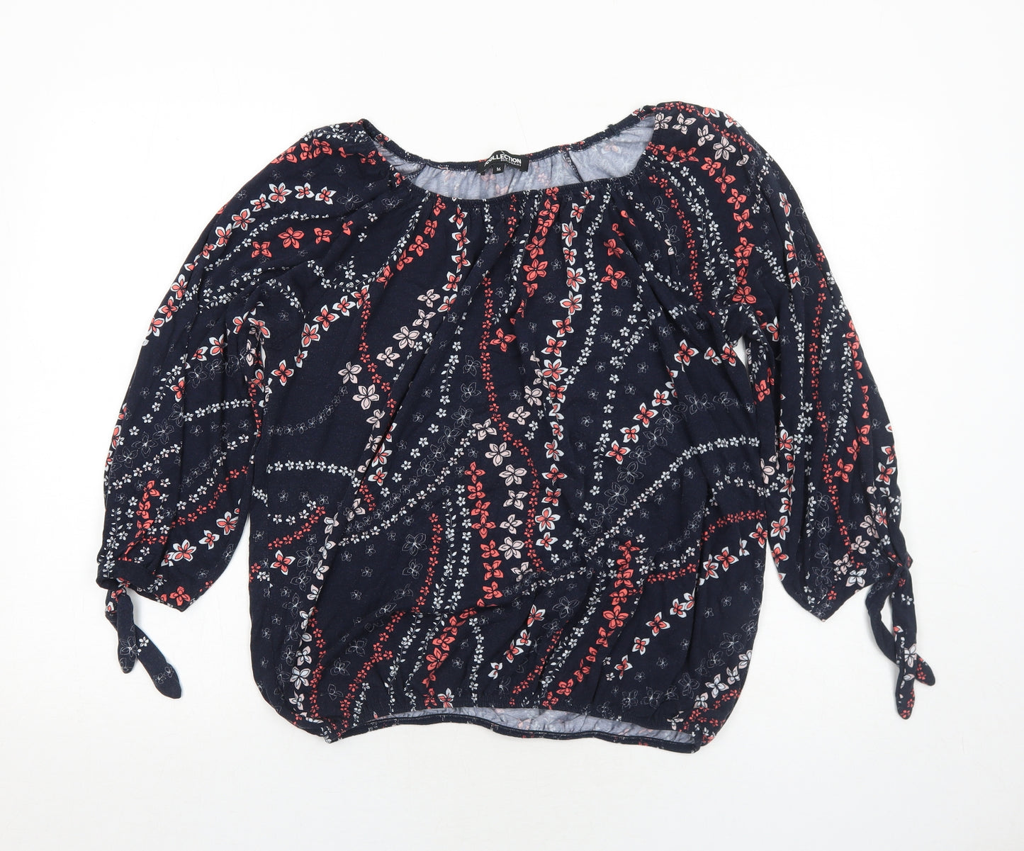 Debenhams Womens Blue Floral Viscose Basic Blouse Size 16 Boat Neck