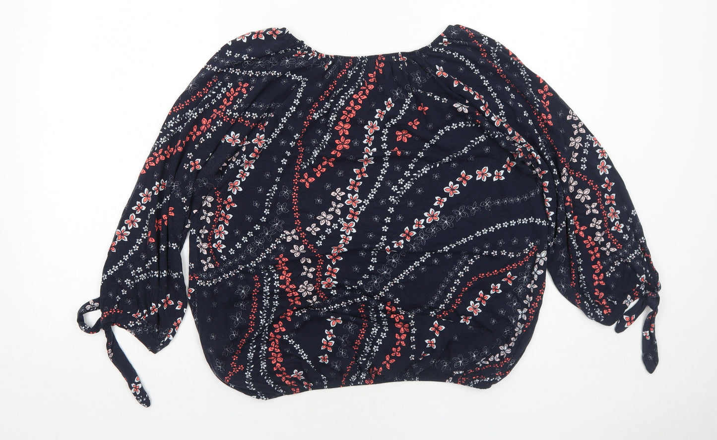 Debenhams Womens Blue Floral Viscose Basic Blouse Size 16 Boat Neck