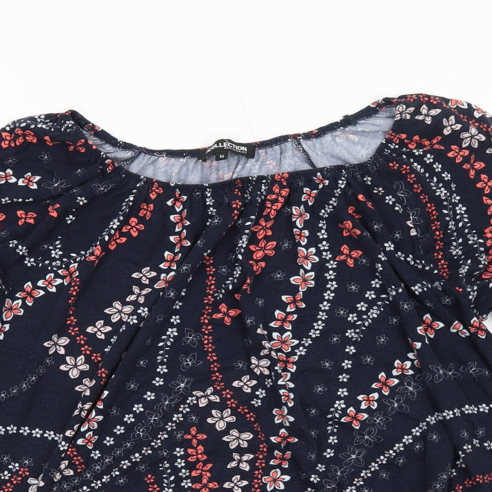 Debenhams Womens Blue Floral Viscose Basic Blouse Size 16 Boat Neck