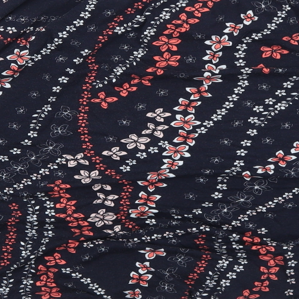 Debenhams Womens Blue Floral Viscose Basic Blouse Size 16 Boat Neck