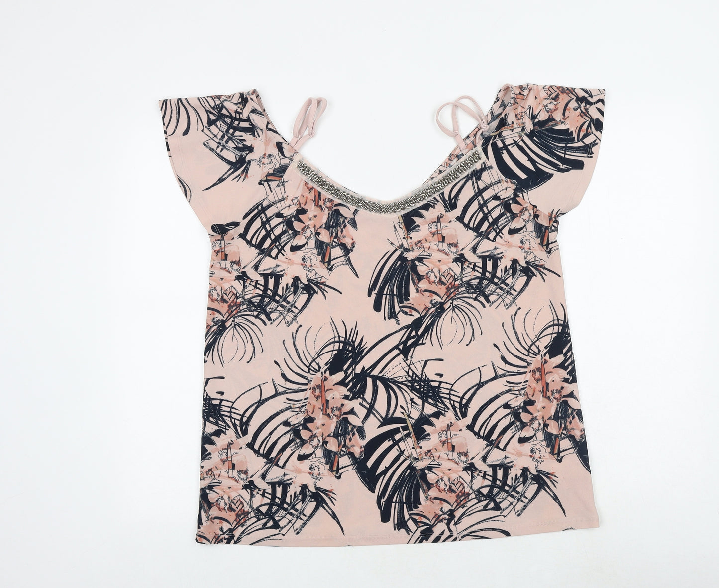 NEXT Womens Pink Geometric Polyester Basic Blouse Size 16 V-Neck - Cold Shoulder