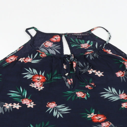Marks and Spencer Womens Blue Floral Viscose Basic Blouse Size 8 Round Neck - Cold Shoulder