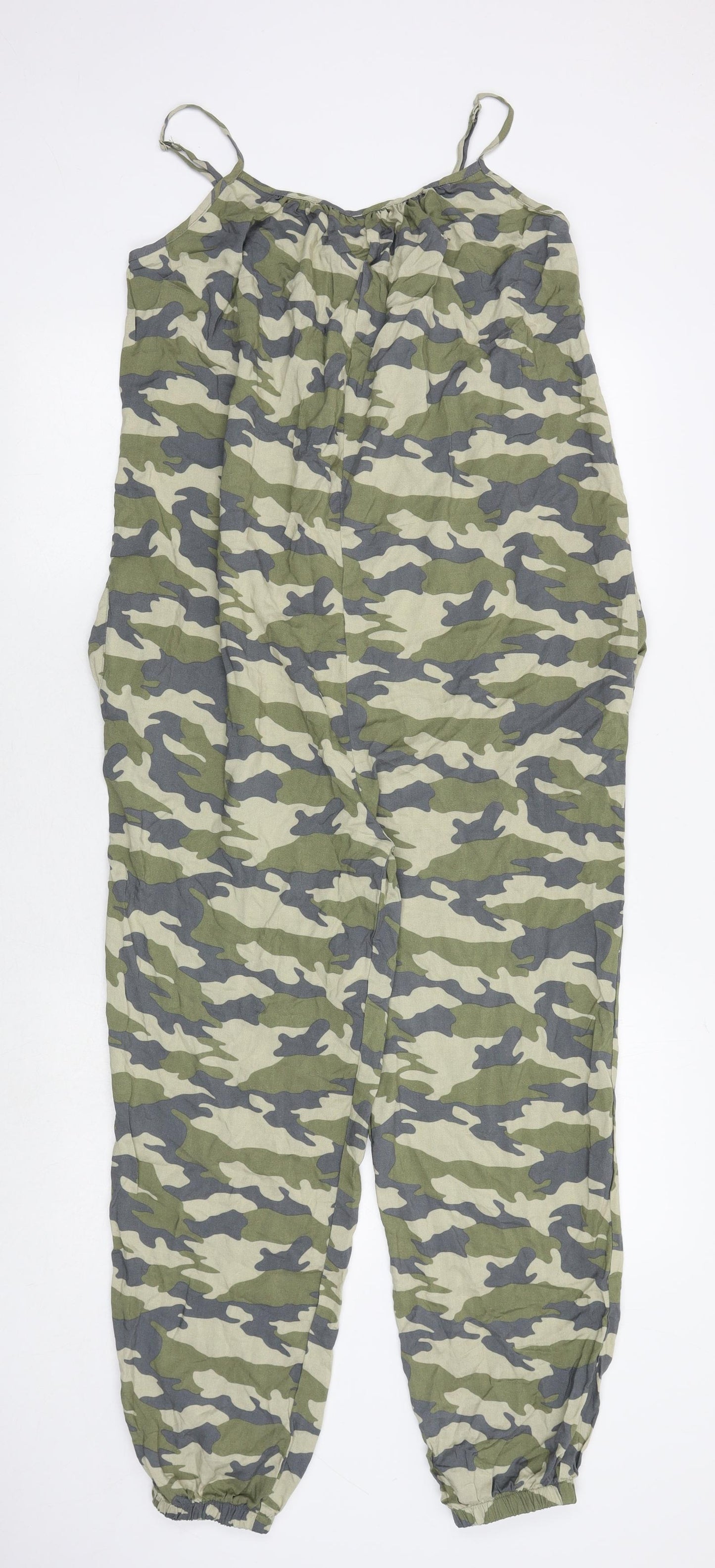 New Look Womens Green Camouflage Viscose Jumpsuit One-Piece Size 10