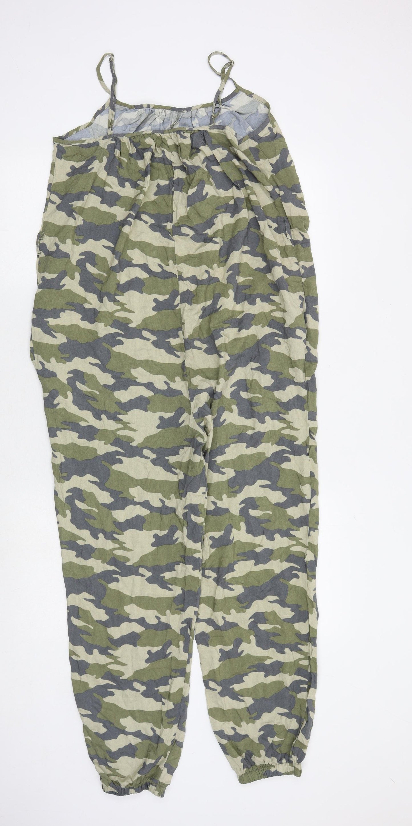 New Look Womens Green Camouflage Viscose Jumpsuit One-Piece Size 10
