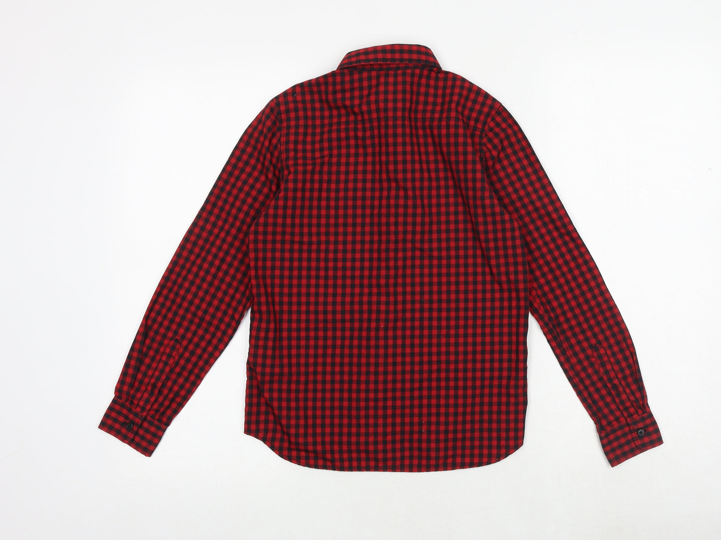 H&M Boys Red Check 100% Cotton Basic Button-Up Size 9-10 Years Collared Button