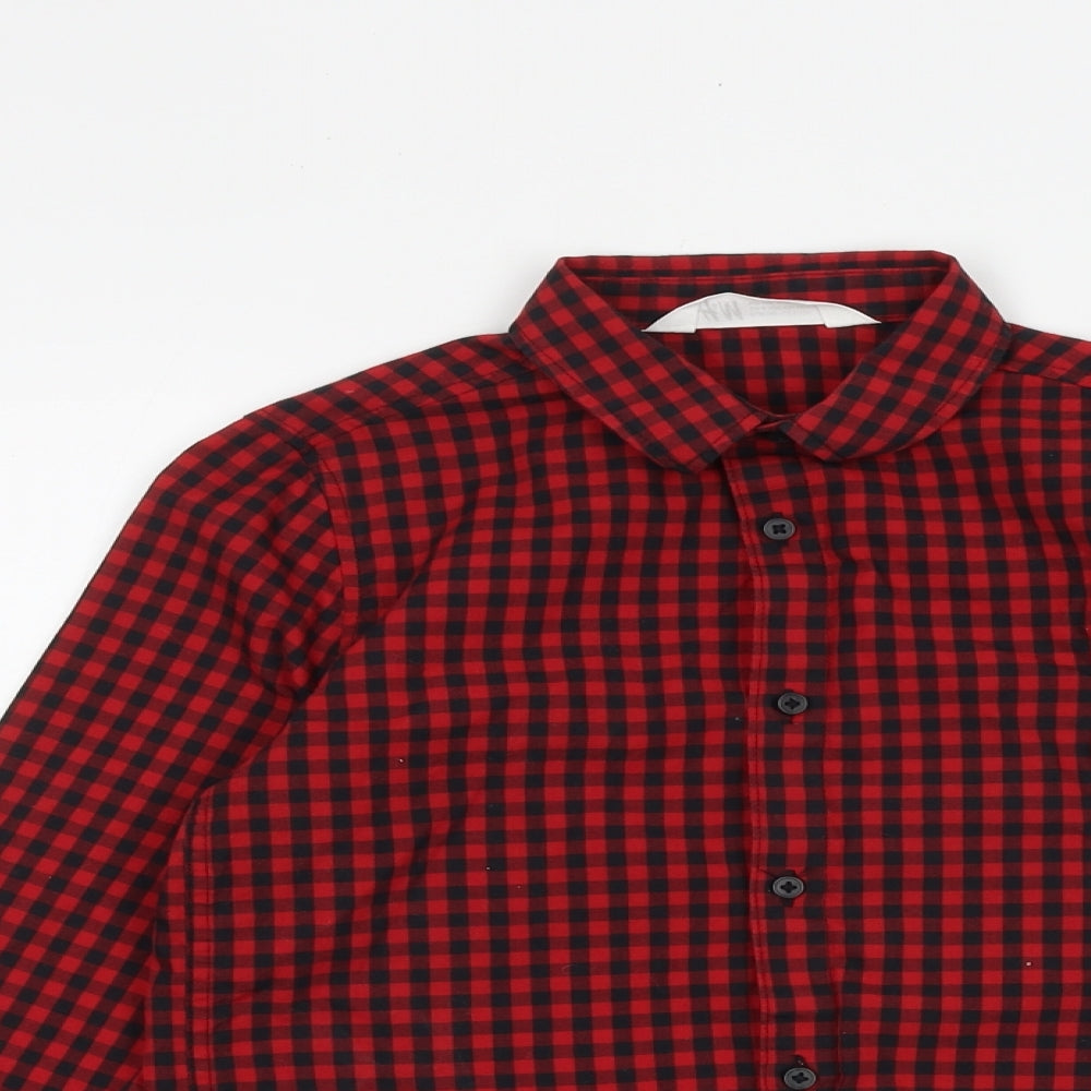 H&M Boys Red Check 100% Cotton Basic Button-Up Size 9-10 Years Collared Button