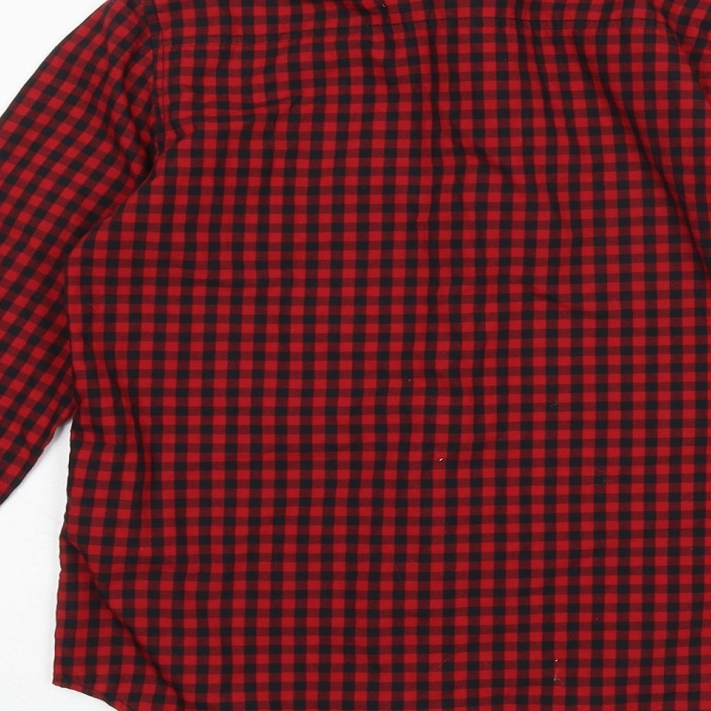 H&M Boys Red Check 100% Cotton Basic Button-Up Size 9-10 Years Collared Button
