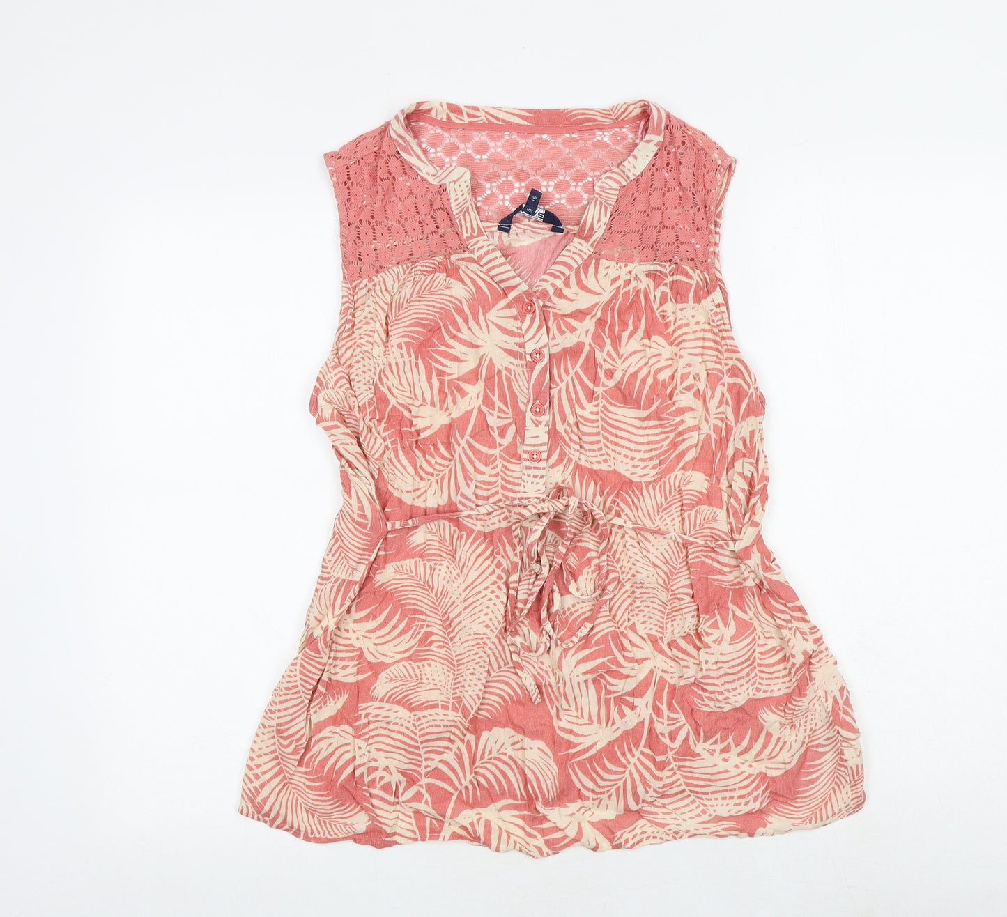 Maine New England Womens Pink Geometric Viscose Basic Tank Size 16 V-Neck - Lace Details