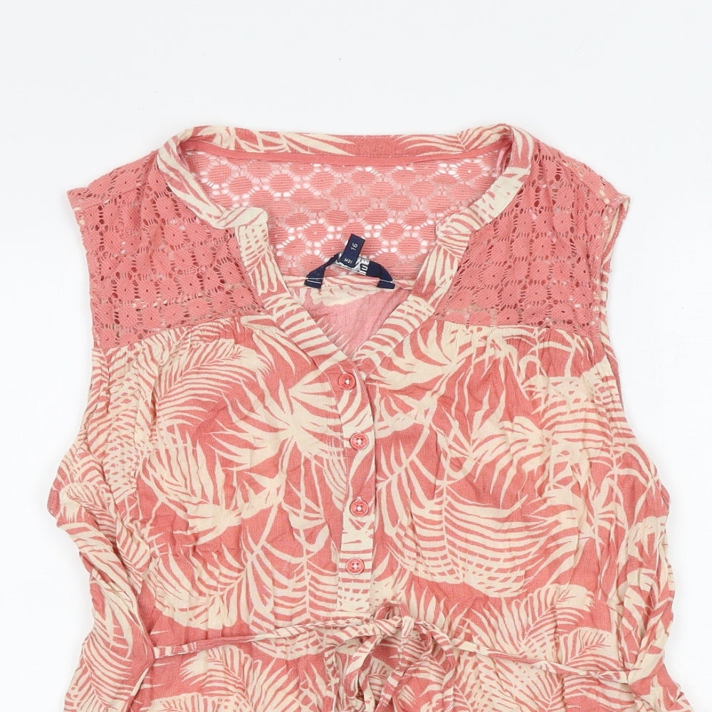 Maine New England Womens Pink Geometric Viscose Basic Tank Size 16 V-Neck - Lace Details