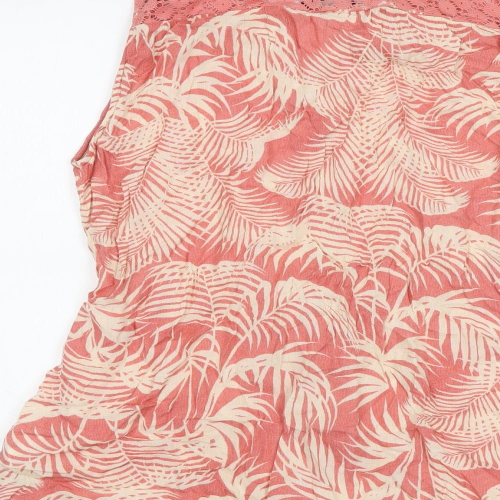 Maine New England Womens Pink Geometric Viscose Basic Tank Size 16 V-Neck - Lace Details