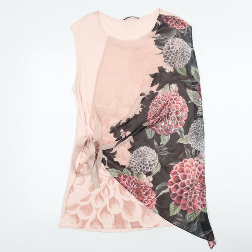 Per Una Womens Pink Floral Viscose Wrap Tank Size 10 Round Neck