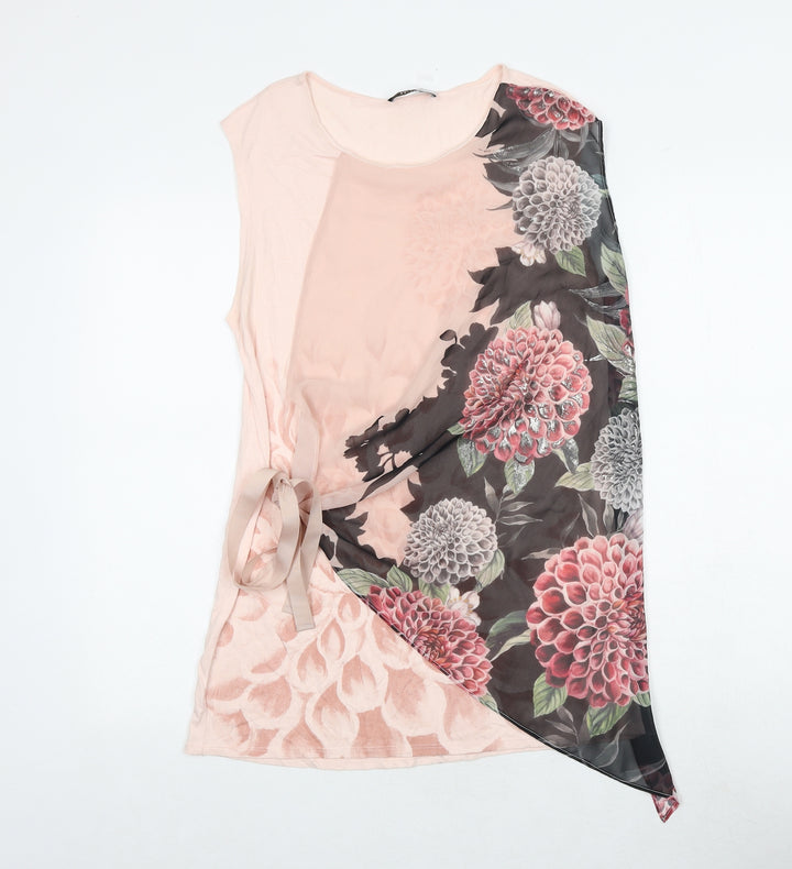 Per Una Womens Pink Floral Viscose Wrap Tank Size 10 Round Neck