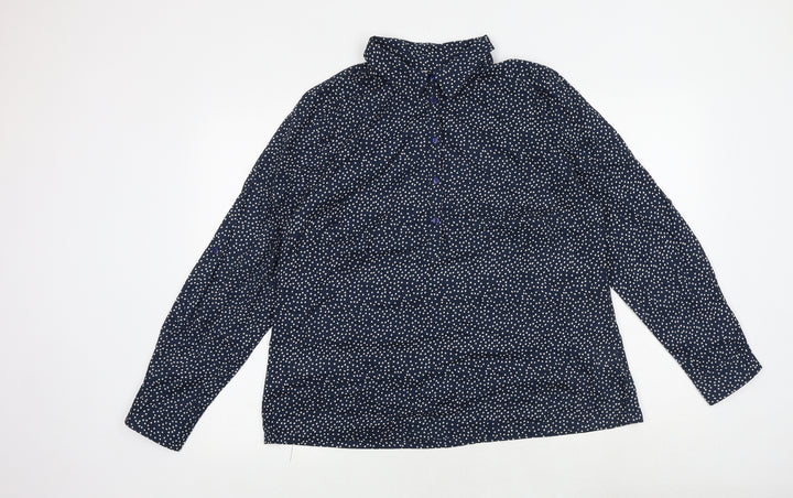 H&M Womens Blue Geometric 100% Cotton Basic Button-Up Size 12 Collared