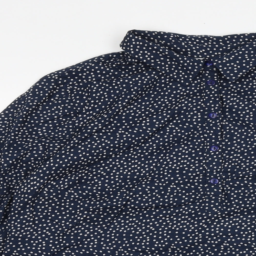 H&M Womens Blue Geometric 100% Cotton Basic Button-Up Size 12 Collared