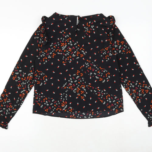 New Look Womens Black Geometric Polyester Basic Blouse Size 8 Round Neck