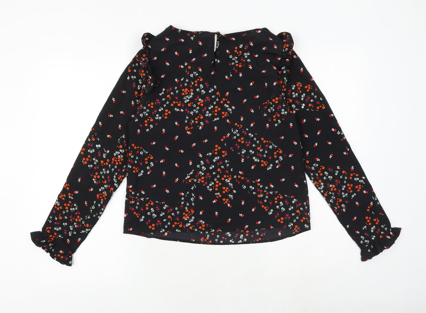 New Look Womens Black Geometric Polyester Basic Blouse Size 8 Round Neck