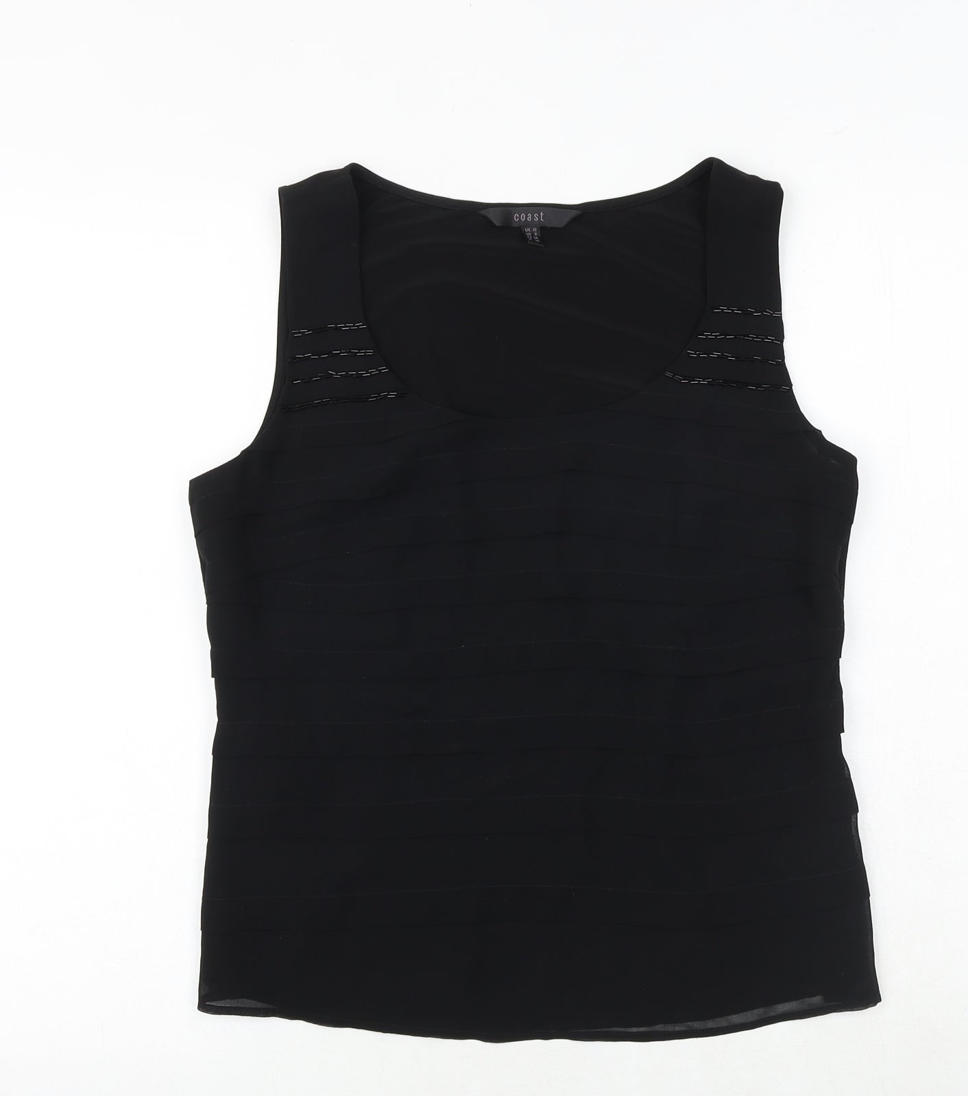Coast Womens Black Polyester Basic Tank Size 10 Round Neck