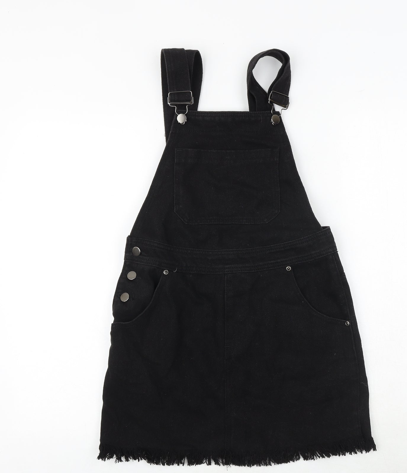 I SAW IT FIRST Womens Black 100% Cotton Pinafore/Dungaree Dress Size 8 Square Neck Buckle