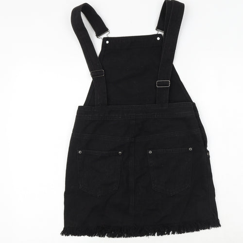 I SAW IT FIRST Womens Black 100% Cotton Pinafore/Dungaree Dress Size 8 Square Neck Buckle