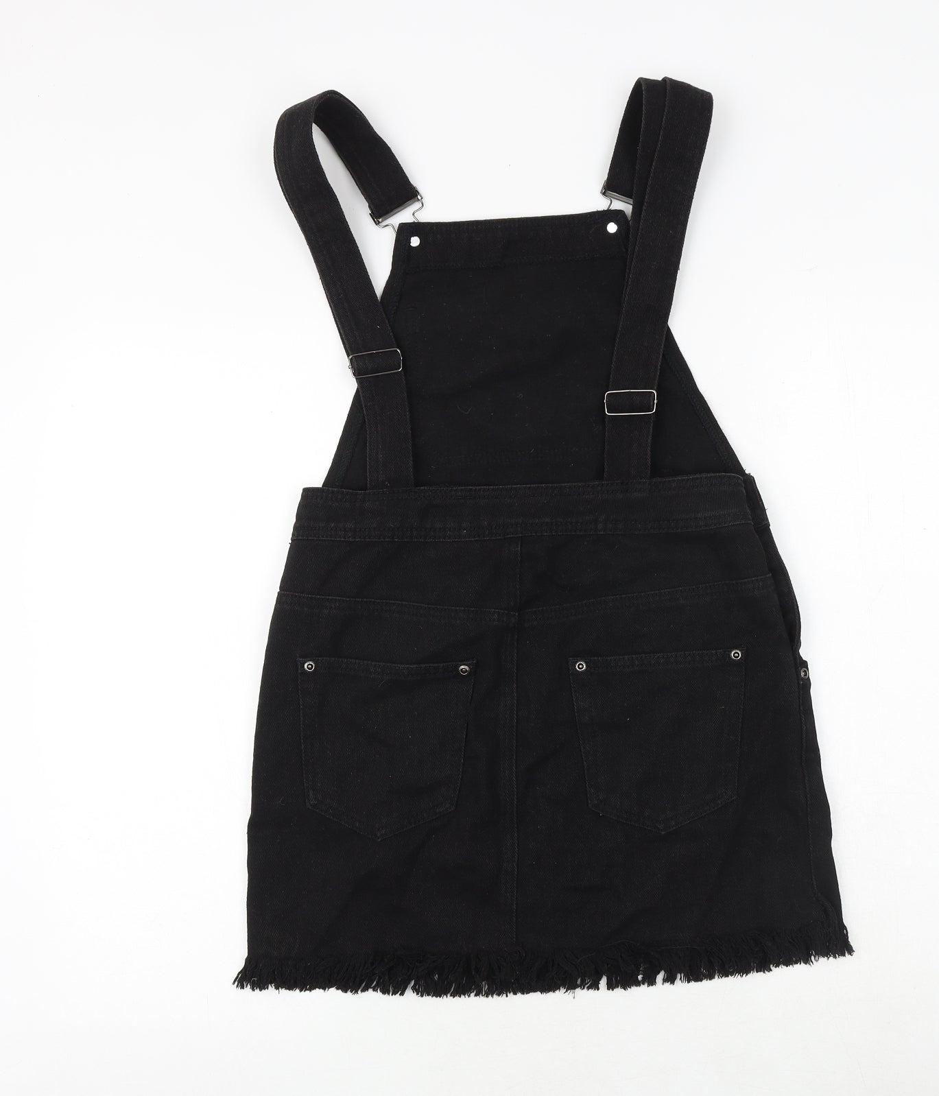 I SAW IT FIRST Womens Black 100% Cotton Pinafore/Dungaree Dress Size 8 Square Neck Buckle