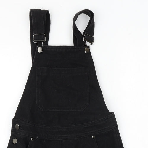 I SAW IT FIRST Womens Black 100% Cotton Pinafore/Dungaree Dress Size 8 Square Neck Buckle