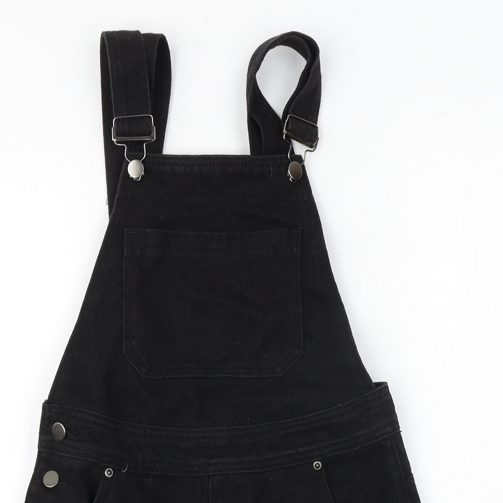 I SAW IT FIRST Womens Black 100% Cotton Pinafore/Dungaree Dress Size 8 Square Neck Buckle