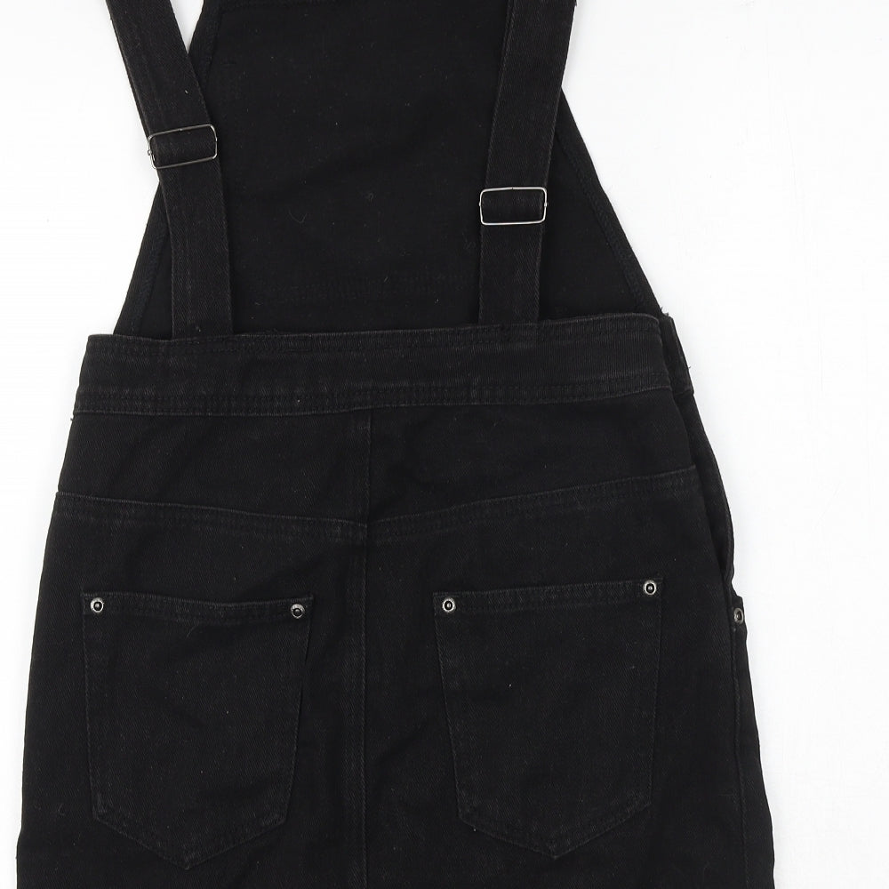I SAW IT FIRST Womens Black 100% Cotton Pinafore/Dungaree Dress Size 8 Square Neck Buckle