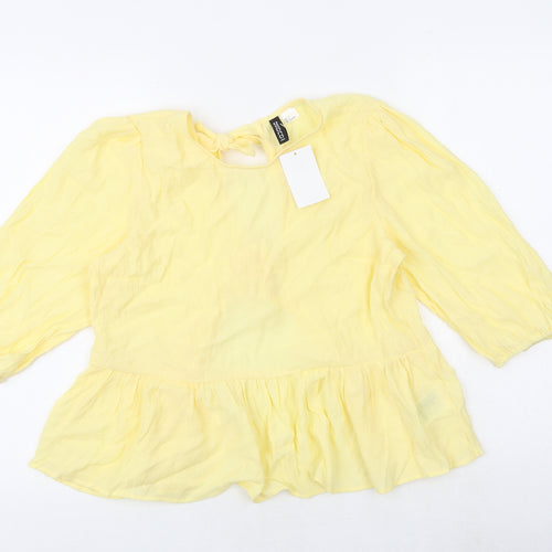 H&M Womens Yellow Viscose Basic Blouse Size 8 Round Neck - Open Back