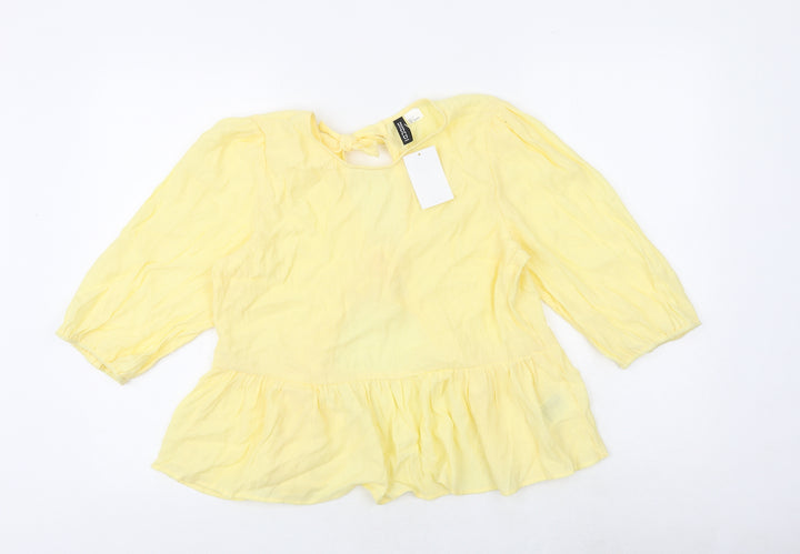 H&M Womens Yellow Viscose Basic Blouse Size 8 Round Neck - Open Back
