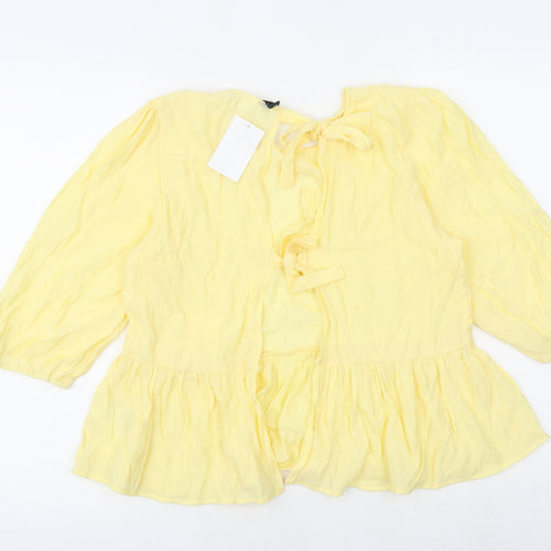 H&M Womens Yellow Viscose Basic Blouse Size 8 Round Neck - Open Back