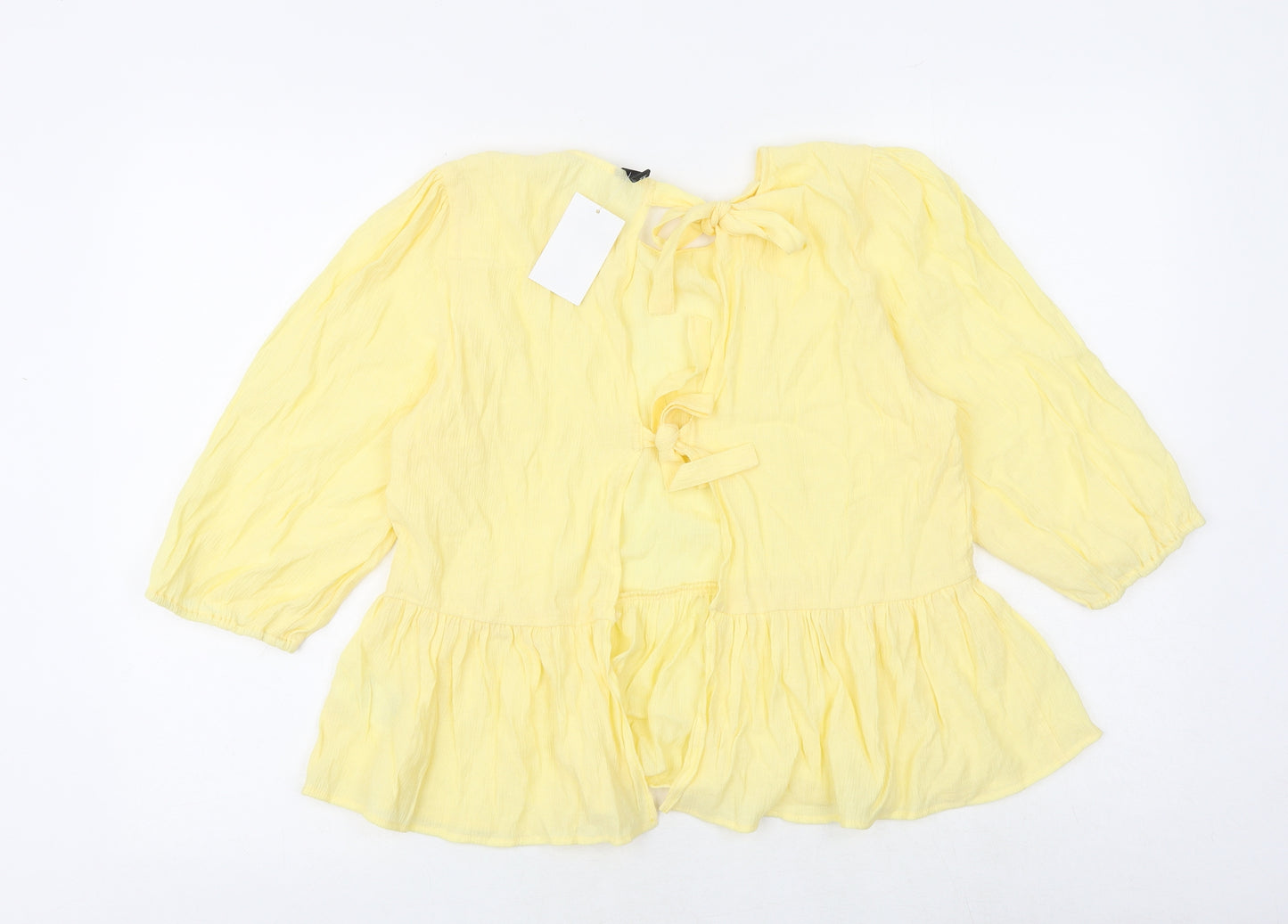 H&M Womens Yellow Viscose Basic Blouse Size 8 Round Neck - Open Back