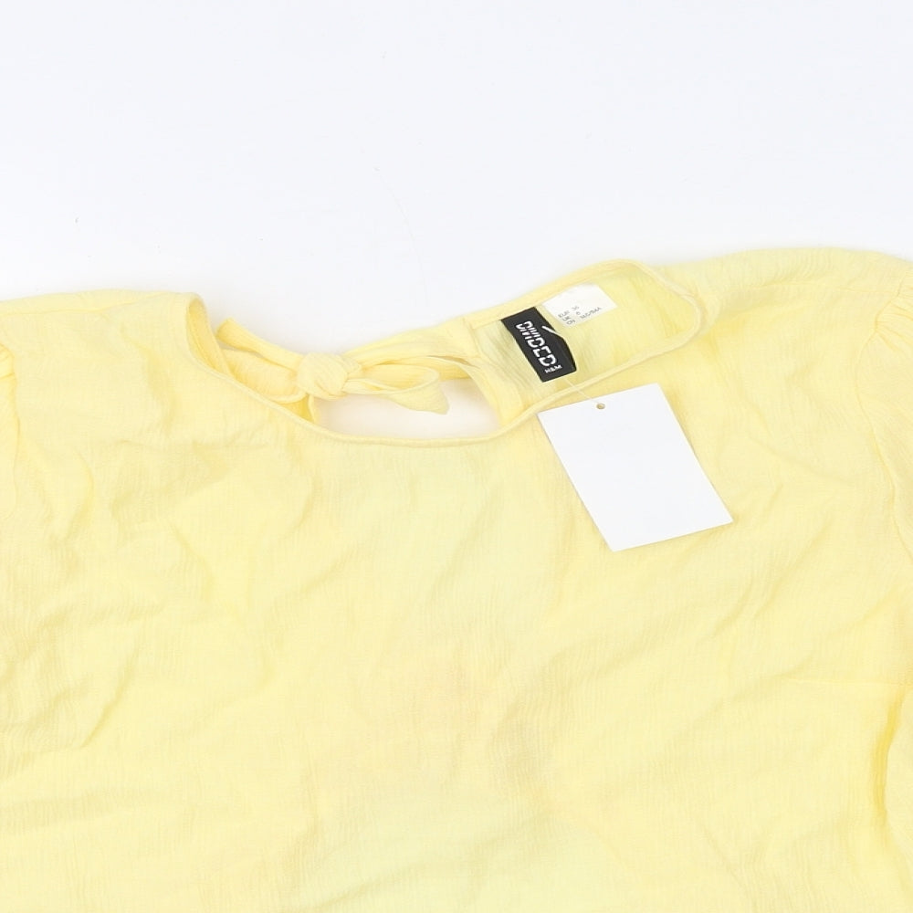 H&M Womens Yellow Viscose Basic Blouse Size 8 Round Neck - Open Back