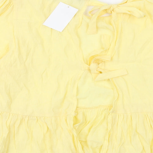 H&M Womens Yellow Viscose Basic Blouse Size 8 Round Neck - Open Back