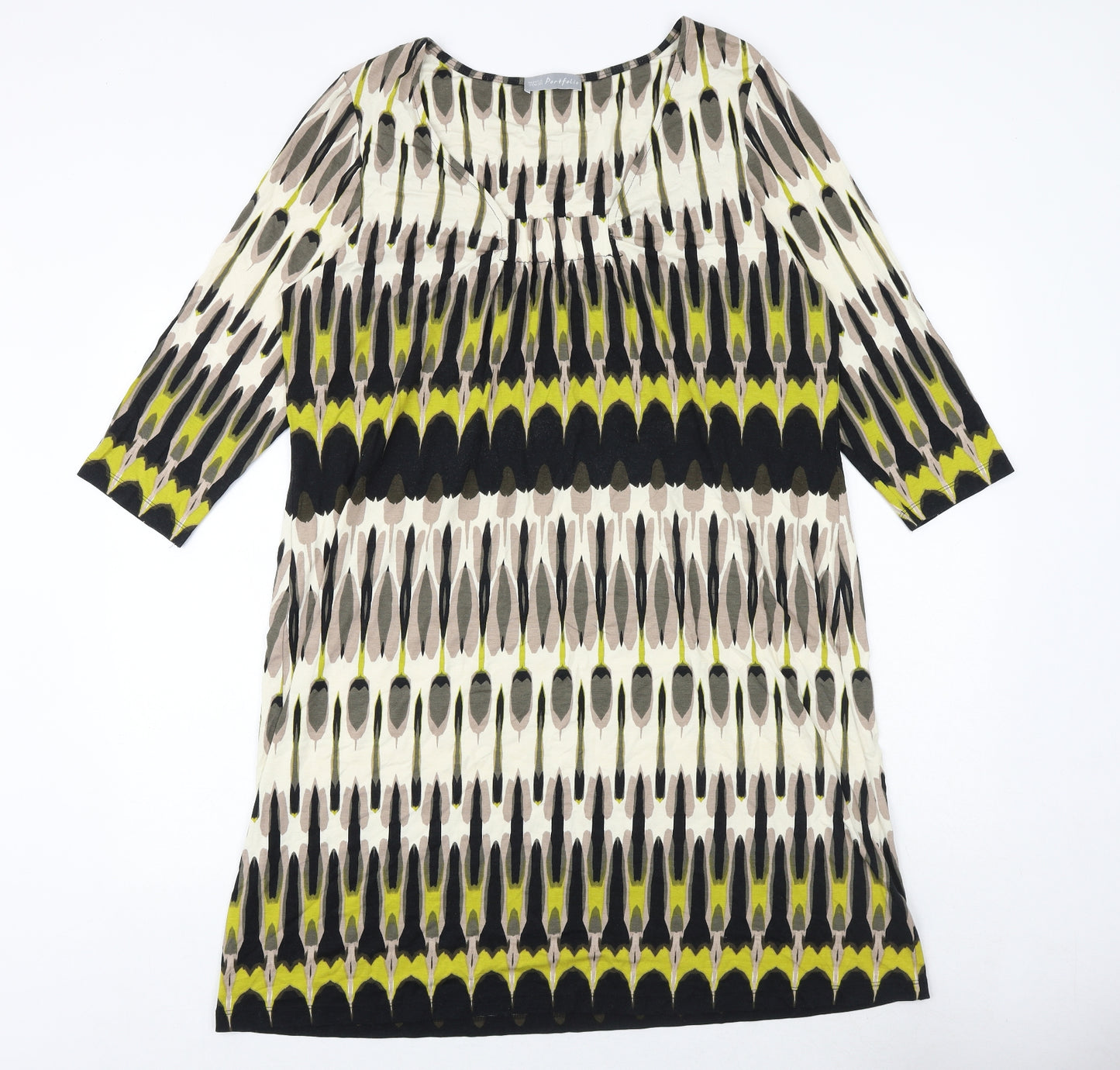 Marks and Spencer Womens Multicoloured Geometric Viscose A-Line Size 18 Square Neck Pullover