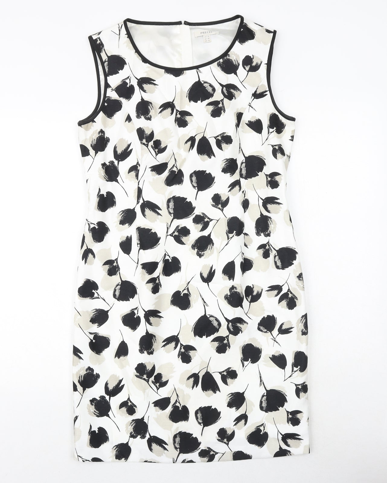 Precis Womens White Floral Polyester A-Line Size 12 Round Neck Zip