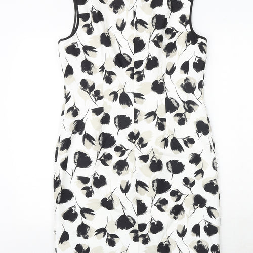 Precis Womens White Floral Polyester A-Line Size 12 Round Neck Zip