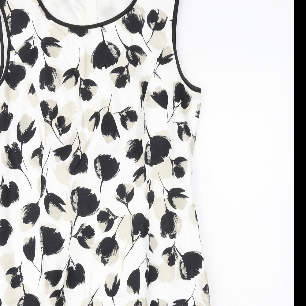 Precis Womens White Floral Polyester A-Line Size 12 Round Neck Zip