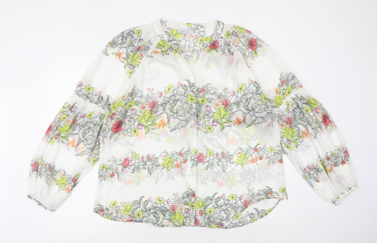 Marks and Spencer Womens White Floral Polyester Basic Blouse Size 20 V-Neck