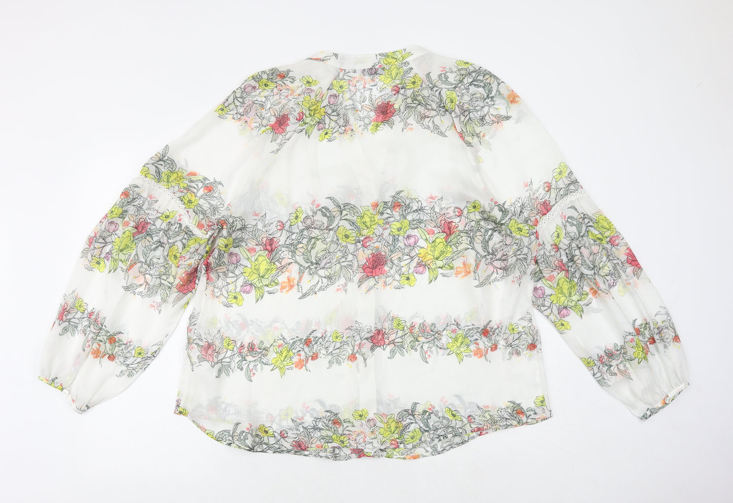 Marks and Spencer Womens White Floral Polyester Basic Blouse Size 20 V-Neck