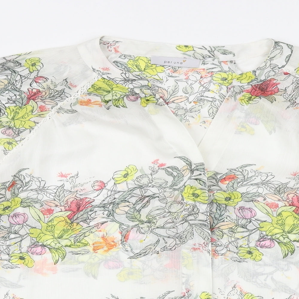 Marks and Spencer Womens White Floral Polyester Basic Blouse Size 20 V-Neck