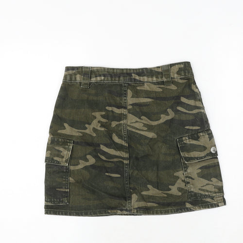 Topshop Womens Green Camouflage Cotton Cargo Skirt Size 8 Zip