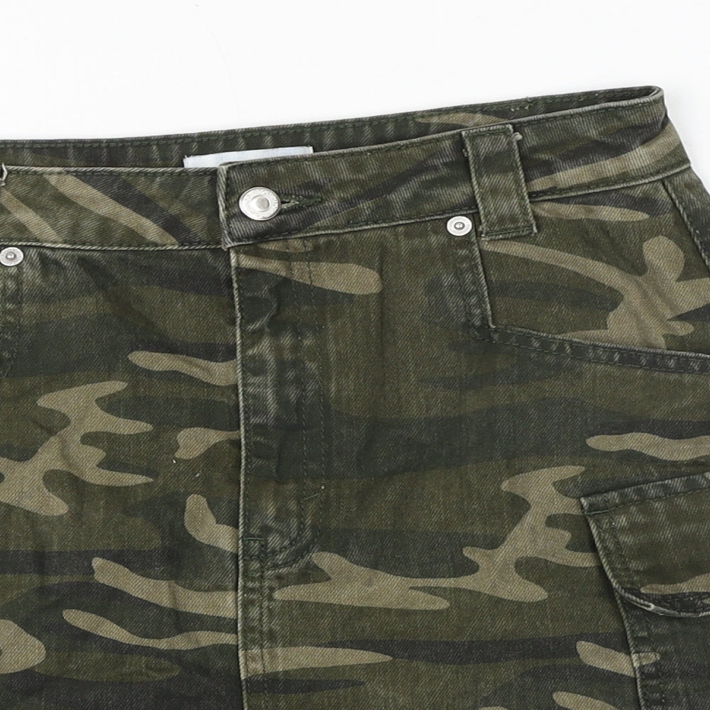 Topshop Womens Green Camouflage Cotton Cargo Skirt Size 8 Zip