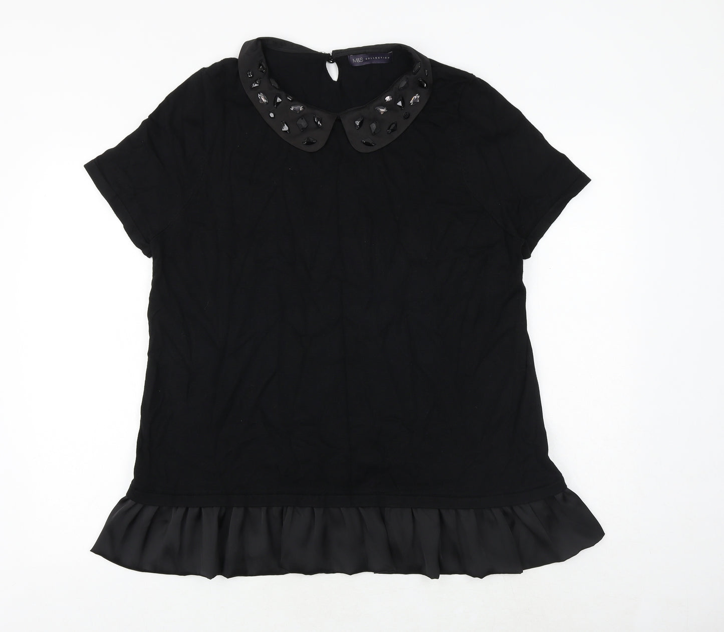 Marks and Spencer Womens Black Viscose Basic Blouse Size 20 Collared