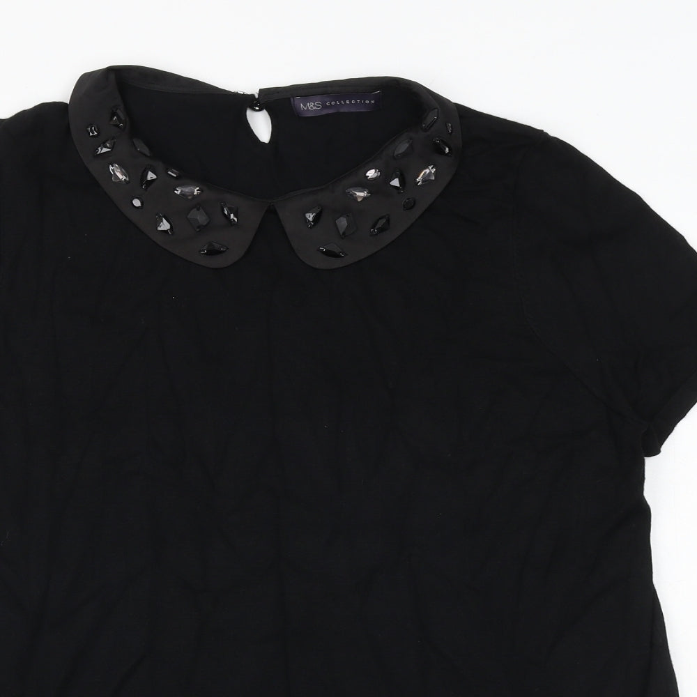 Marks and Spencer Womens Black Viscose Basic Blouse Size 20 Collared