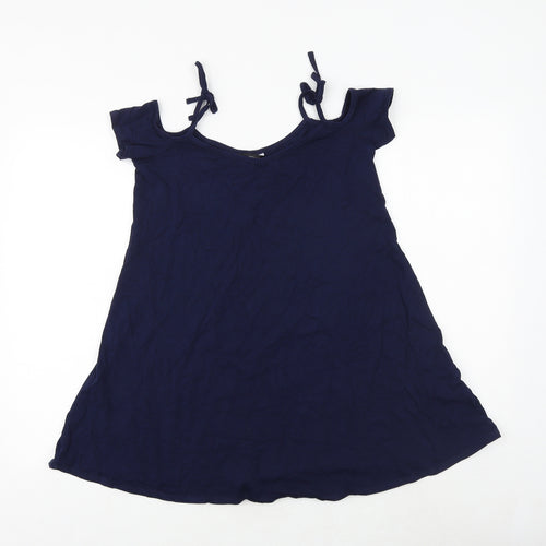 Dorothy Perkins Womens Blue Polyester Basic Blouse Size 6 Round Neck - Cold Shoulder