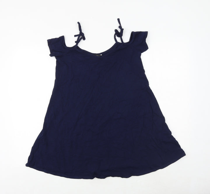 Dorothy Perkins Womens Blue Polyester Basic Blouse Size 6 Round Neck - Cold Shoulder