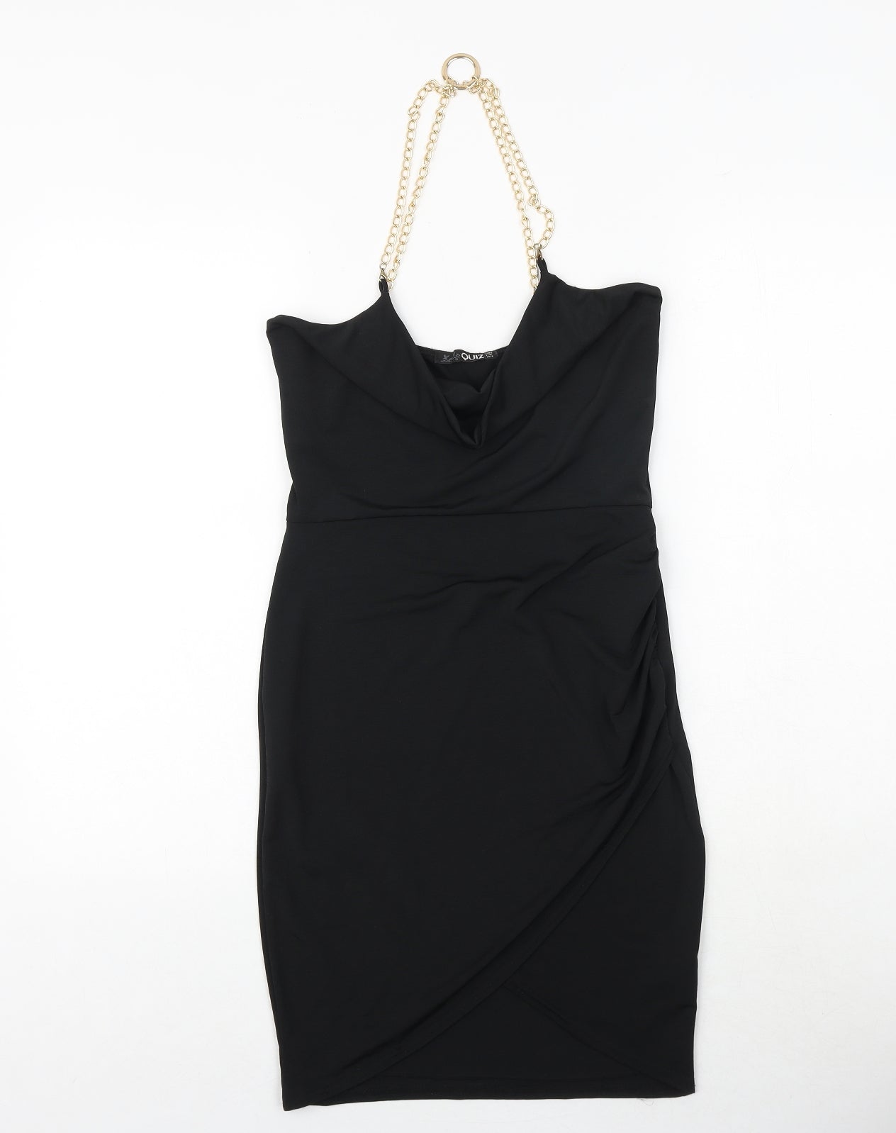 Quiz Womens Black Polyester Bodycon Size 8 Cowl Neck Pullover - Chain Strap