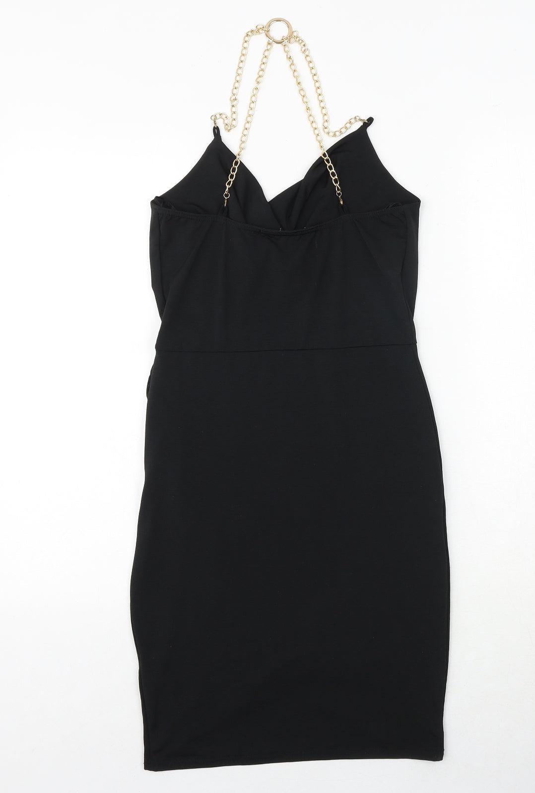Quiz Womens Black Polyester Bodycon Size 8 Cowl Neck Pullover - Chain Strap